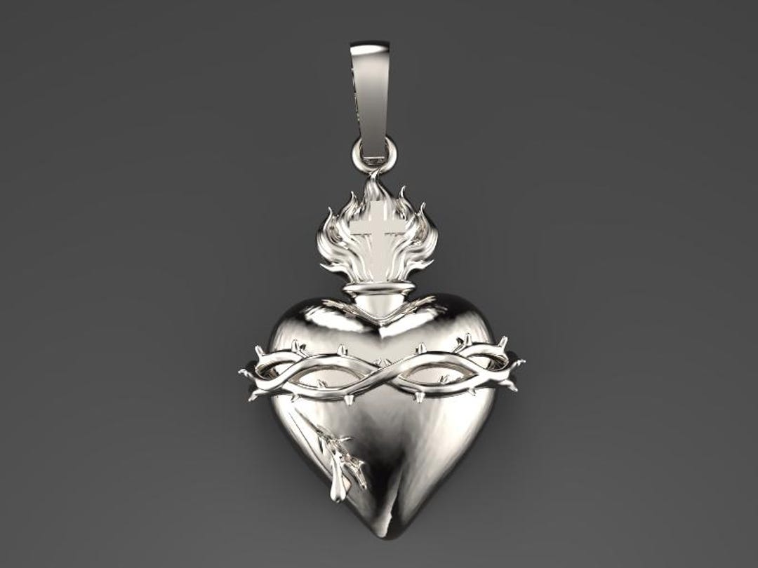 Sacred Heart of Jesus Heavy Pendant 52 Grams 2.24" Sterling Silver 925 ...