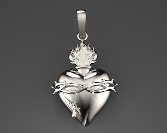 Sacred Heart of Jesus Heavy Pendant 52 grams 2.24" Sterling Silver 925
