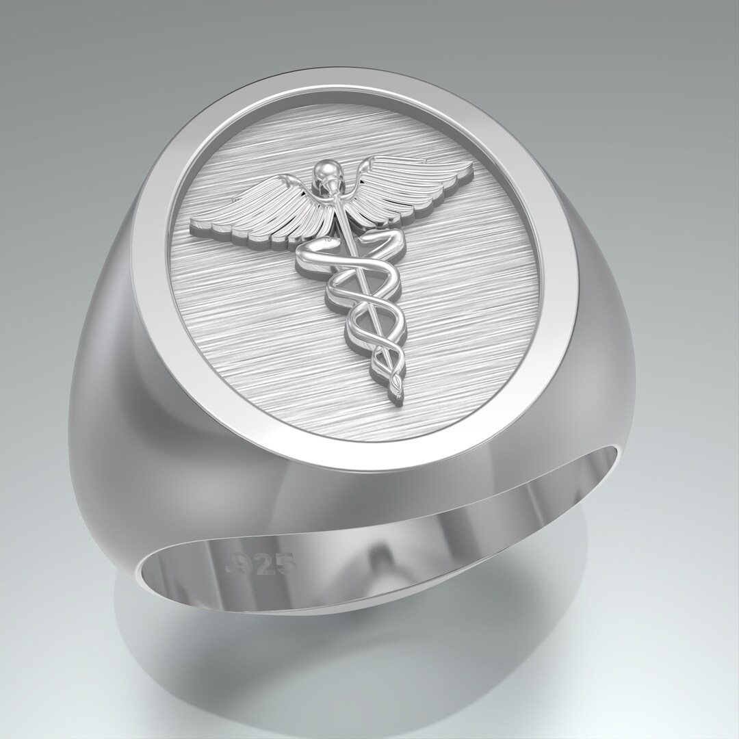 Solid Caduceus Medical Symbol Ring Sterling Silver 925 Etsy