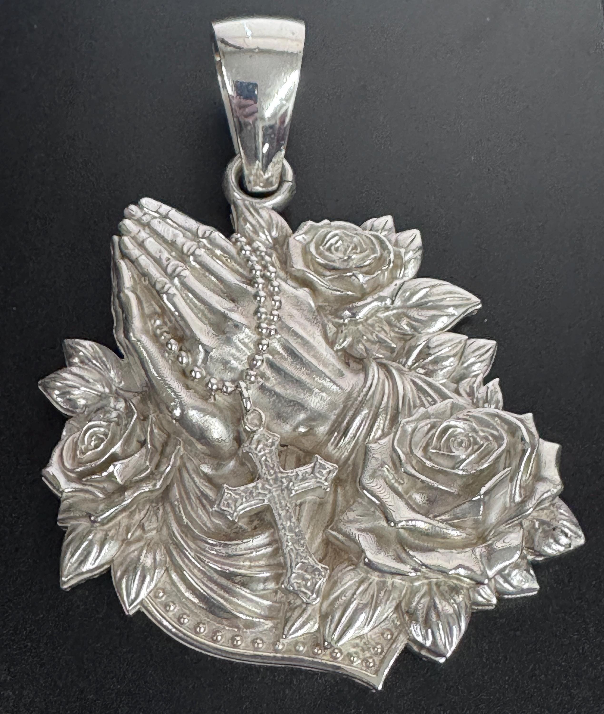 Praying Hand Silver Pendant Large - Etsy