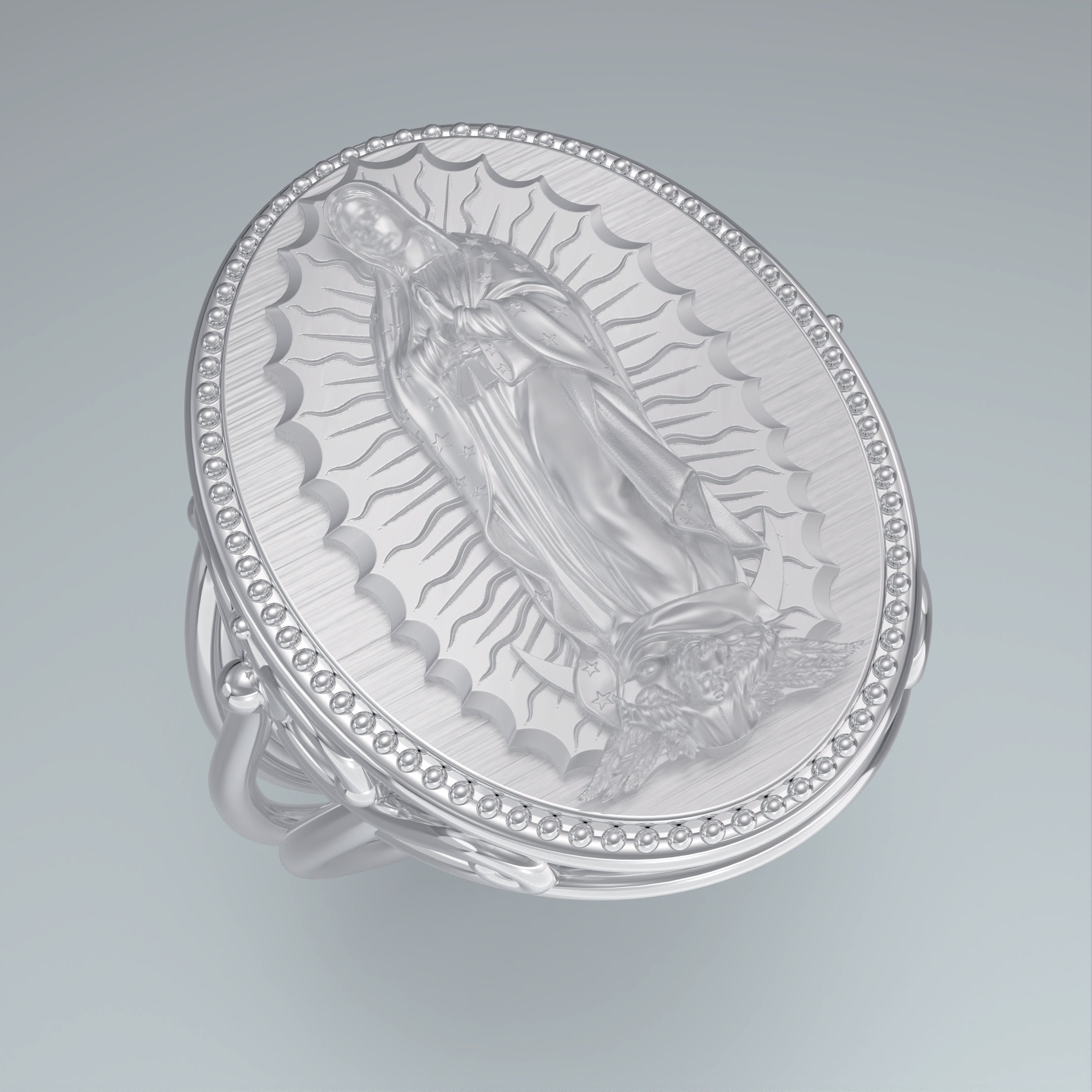 Sterling Silver 925 Large Virgin Mary Our Lady of Guadalupe Ladies Ring ...
