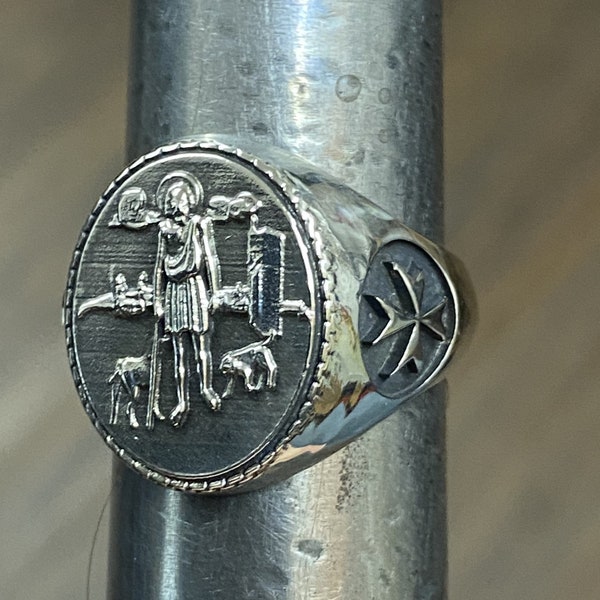 Saint Lazarus  Cross Templar Knight Solid Oval men's Ring Sterling Silver 925 sizes 7-16