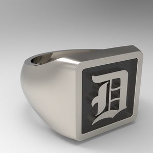 Initiale D bague carrée pour hommes police anglaise ancienne en argent sterling massif 925