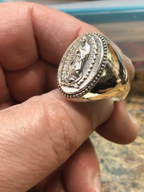 Large Virgin Mary Our Lady of Guadalupe Ring Sterling Silver 925 Sizes ...