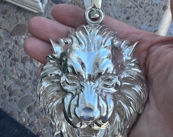 Extra Large Lion Head Pendant 5" Sterling Silver .925 Heavy 185 grams