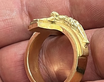 14K Solid Gold Classic Cross Crucifix Jesus Men&#39;s Ring
