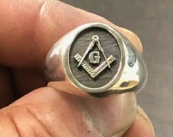 Masonic Solid Men's Oval Ring Sterling Silver 925 Available size 6-14