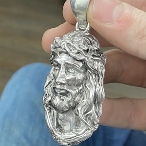 2.5-2.75&quot; Jesus Charm Pendant Crown of Thorns 925 Silver Large and Heavy