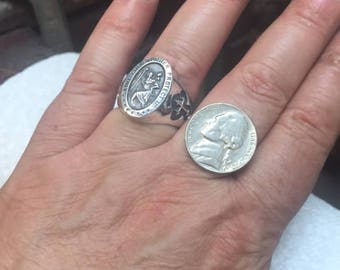Men's Saint Christopher Hollow Ring - Sterling Silver 925, Sizes 6-16, Handmade USA