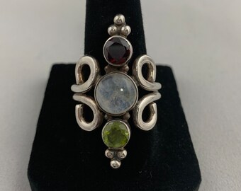 Sterling 925 Ring mit drei runden Steinakzenten - Argonne Hall, XXL