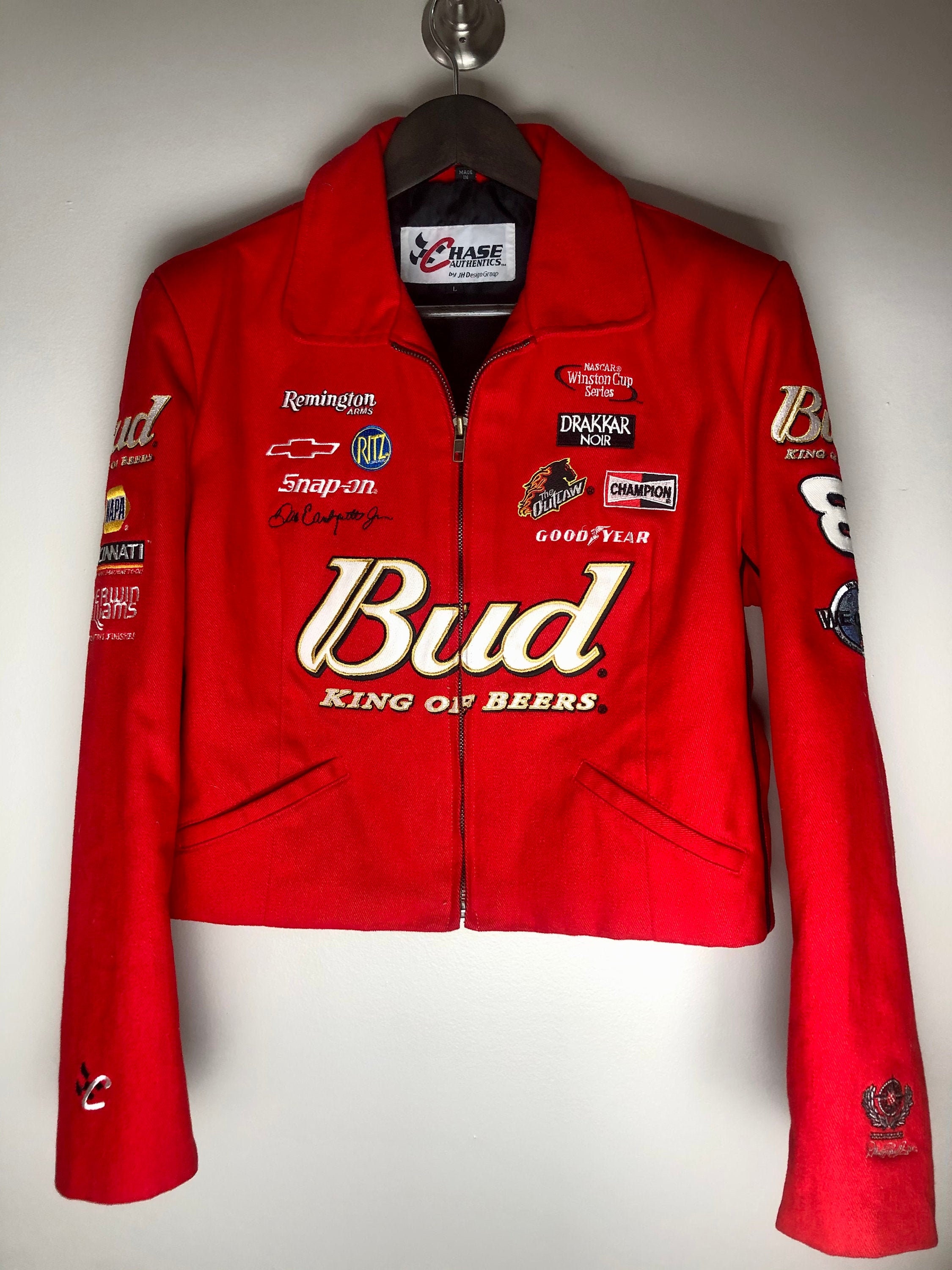 Giacca in pelle Chase NASCAR Dale Earnhardt Jr #8 Bud Budweiser taglia ...