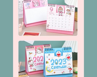 Kawaii My Melody and Kitty Desk Calendar, Cute Stitch Mini Desk Calendar, 12 month Seasonal Desk Calendar, Monthly Calendar, Birthday Gift