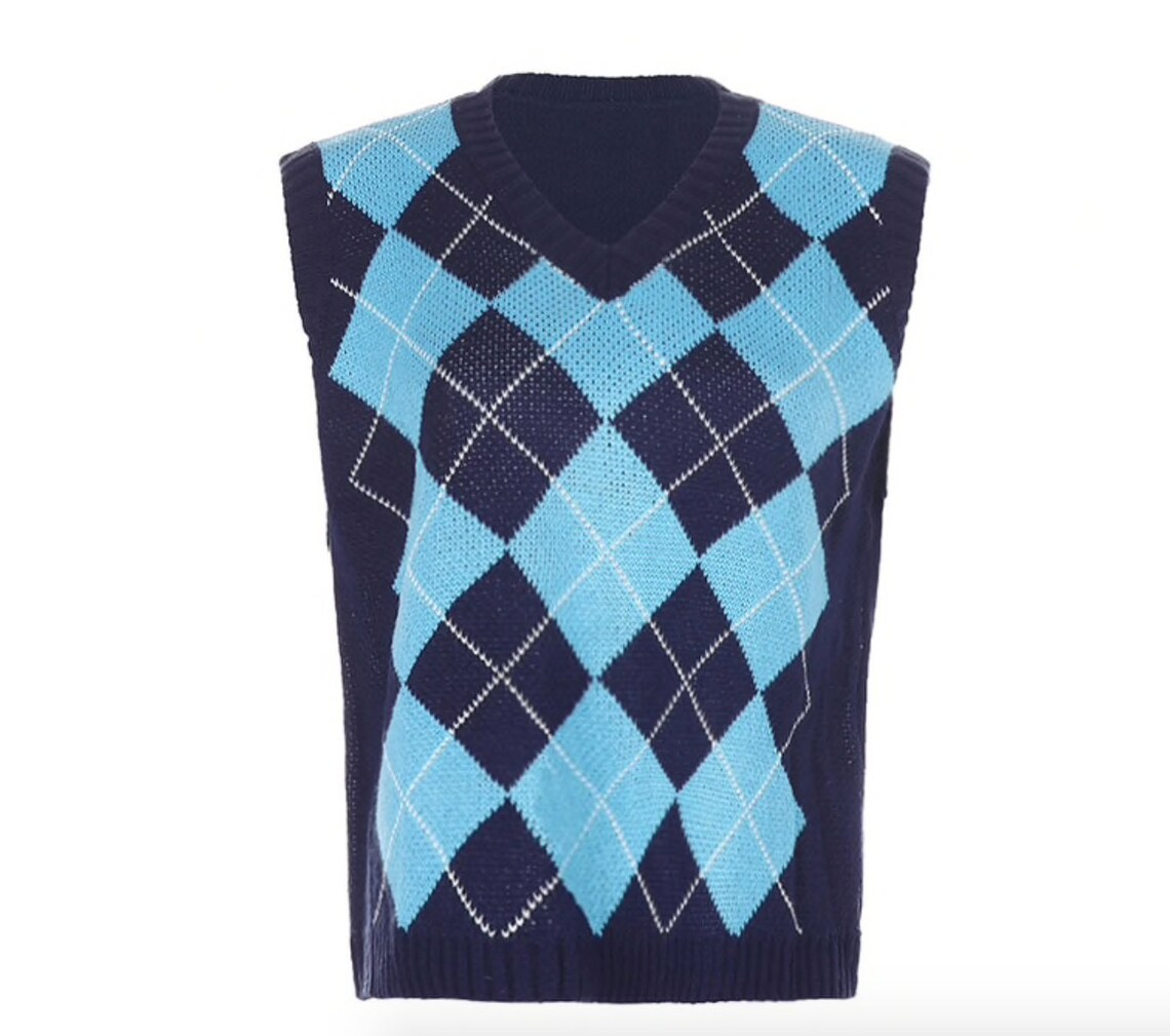 BLUE argyle SWEATER VEST gifts for her aesthetic sweatshirt | Etsy