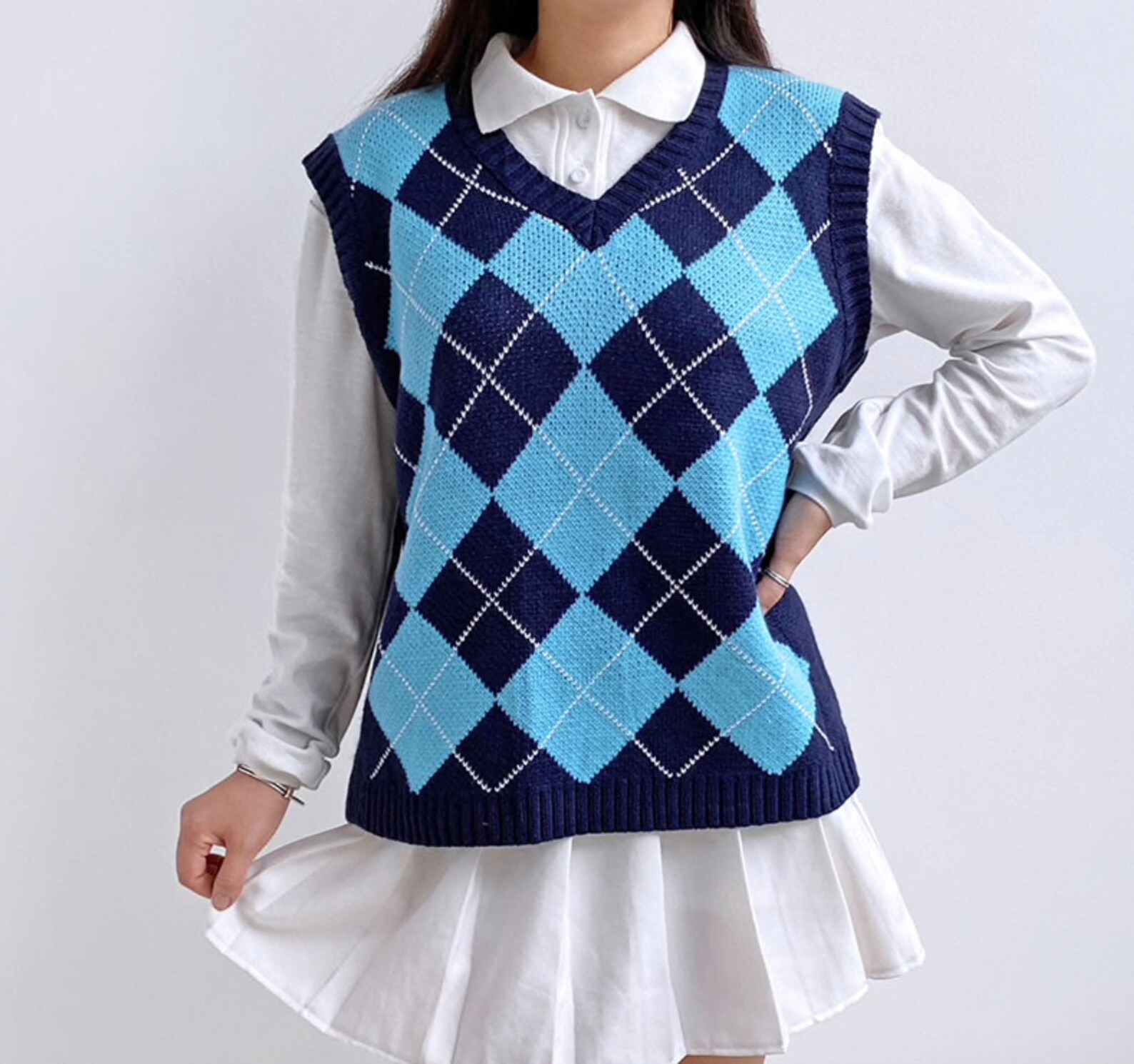 pink and blue argyle sweater vest