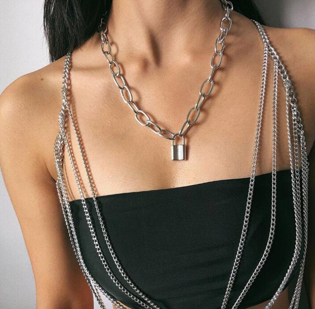 LOCK NECKLACE EGIRL earrings jewelry ring choker grunge Etsy