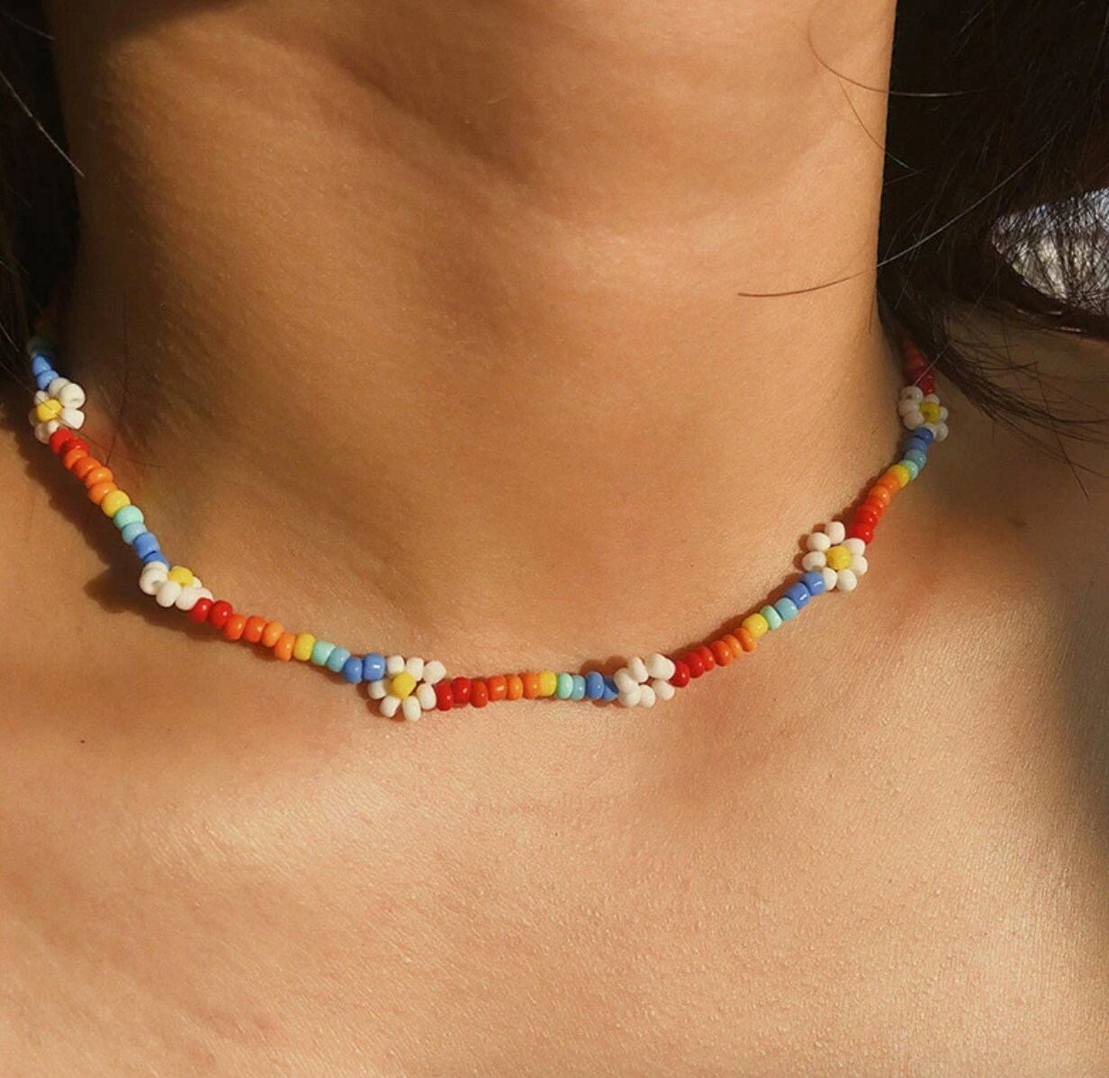 BEADED y2k rainbow flower NECKLACE / kidcore aesthetic custom Etsy