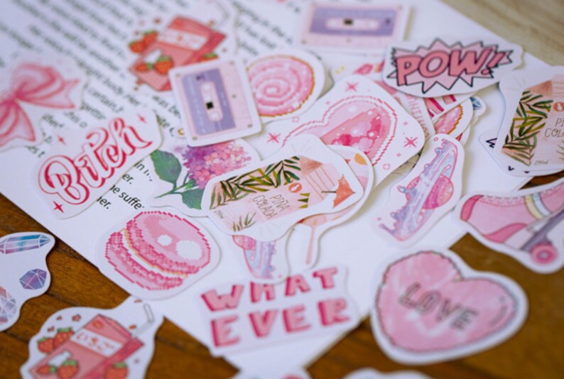 pink aesthetic stickers sticker pack bullet journal custom