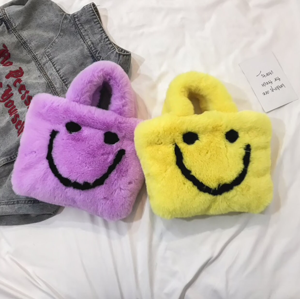 FLUFFY SMILEY Face BAG Vintage Accessories Tote Bag Purse Y2k Etsy