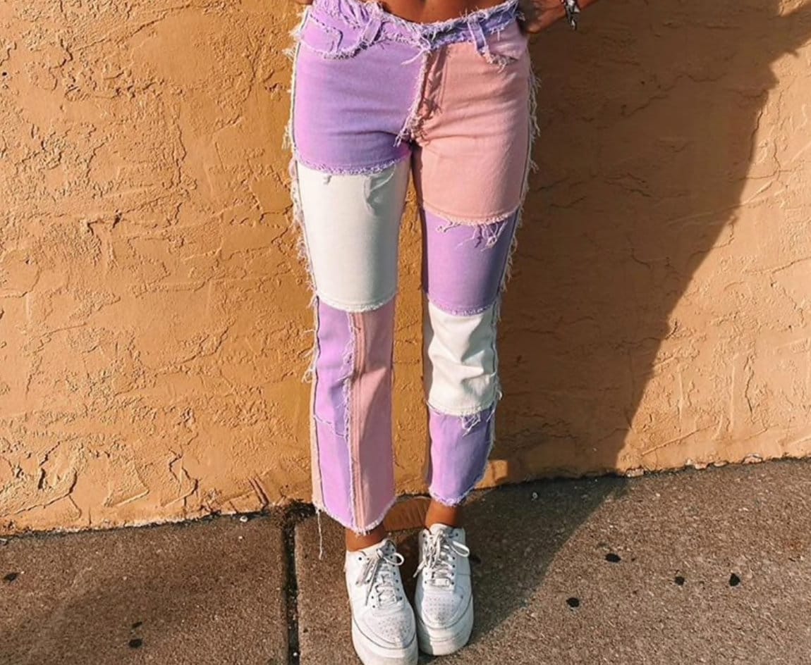 PINK PATCHWORK JEANS gifts for her aesthetic y2k trousers Etsy