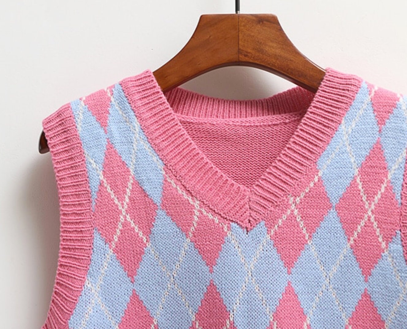 PINK Argyle SWEATER VEST Gifts for Her Aesthetic Sweatshirt | Etsy