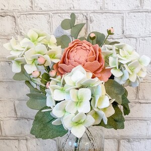 Peony and hydrangea, felt flowers