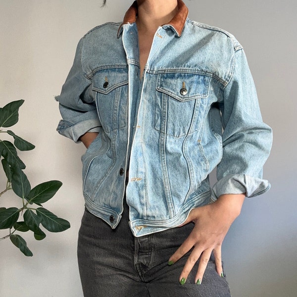 Vintage London Fog Denim Jacket With Leather