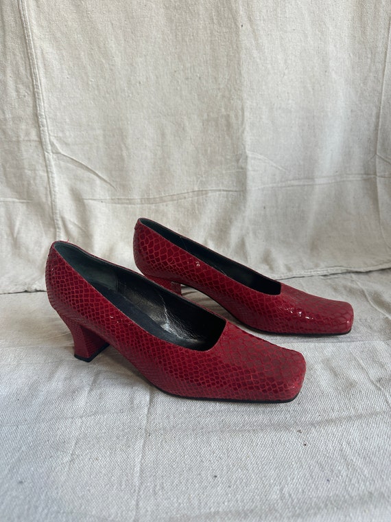 Vintage Square Toe Red Leather Pump - image 1