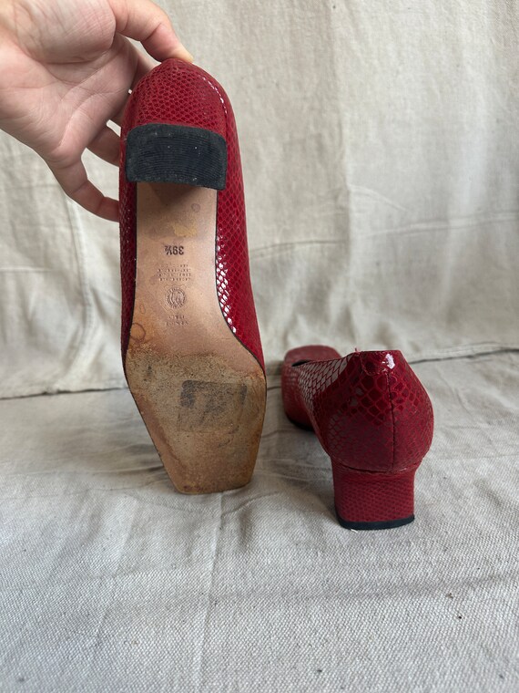 Vintage Square Toe Red Leather Pump - image 3