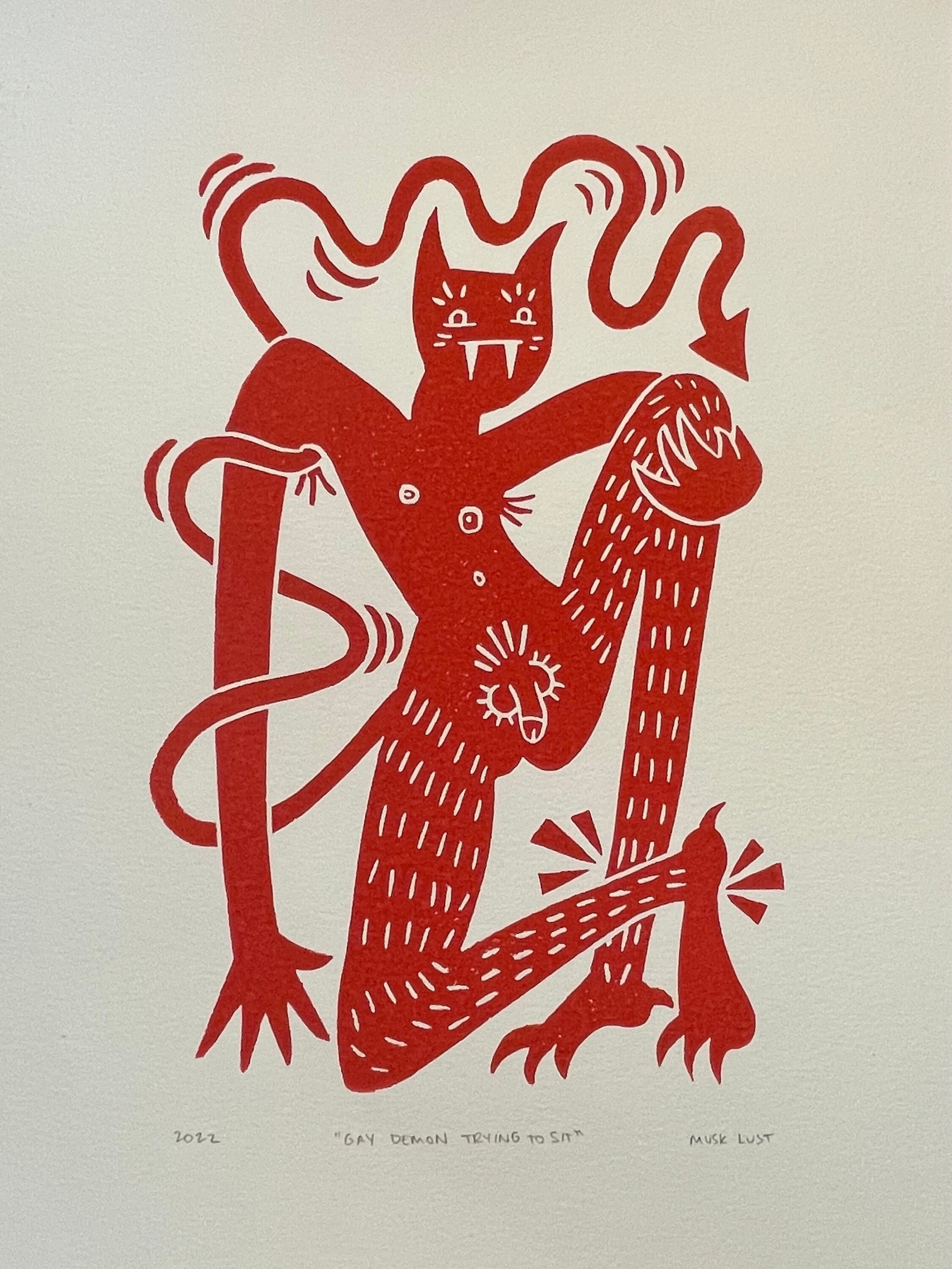 Gay Demon Trying to Sit Queer Art Handmade Block Print Musk Lust - Etsy