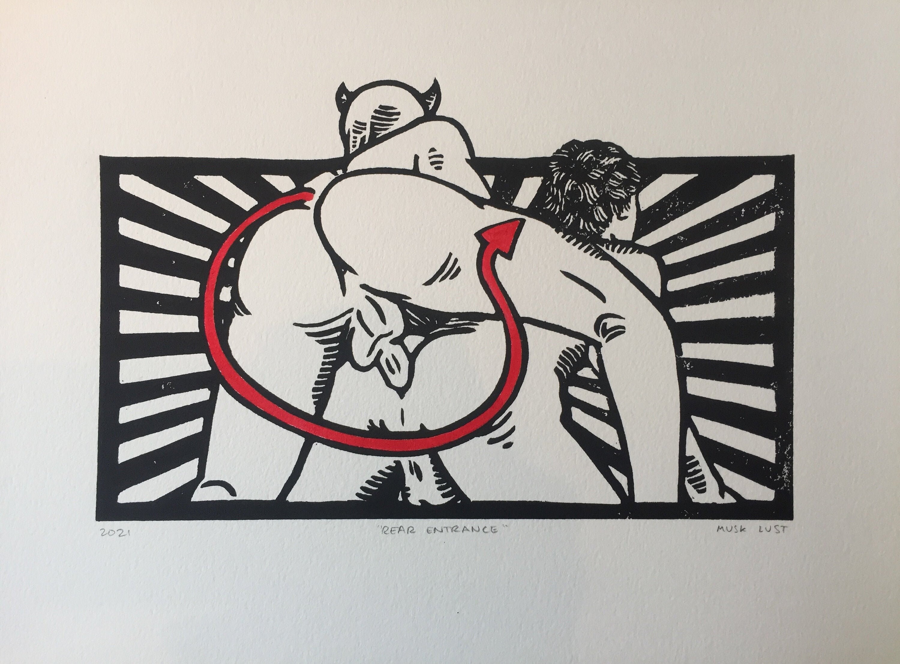 Rear Entrance - Gay Erotic Art Handmade Male Nude Block Print - Musk …