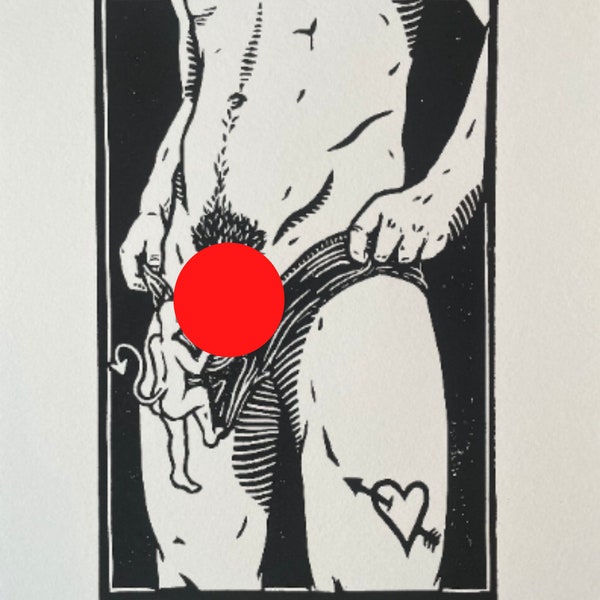Pesky Devil - Queer Art Handmade Gay Male Block Print - Musk Lust