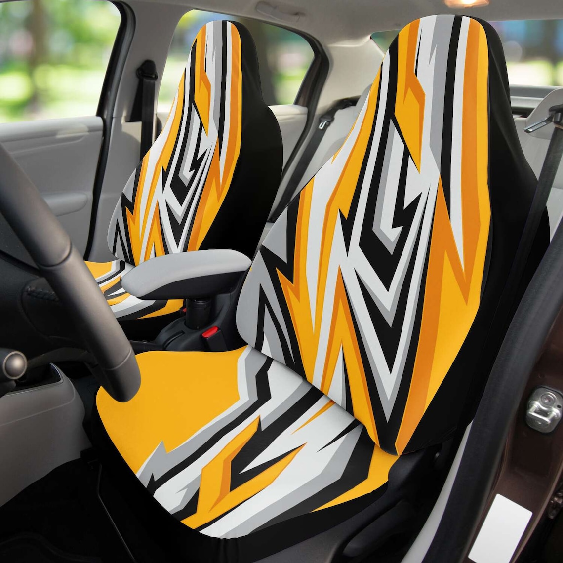 Yellow Racing Stripes Race Seats Pattern Car Seat Covers Set Etsy