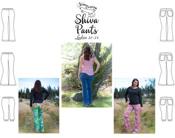 PAPIRMØNSTER Shiva Pants flared pants slengbukse capri mønster sewing pattern ladies size 32-54