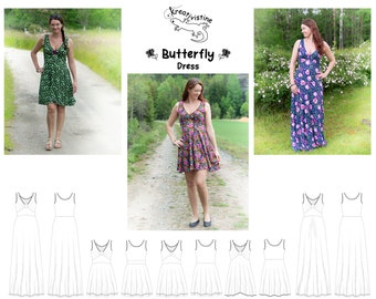 PDF Butterfly dress kjole klänning Digital Pattern size 32-54 ladies