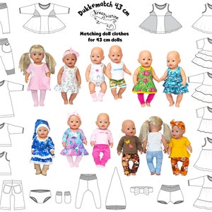 PDF Dukkematch 43 cm matching doll clothes 43 cm dolls mønster sewing pattern jersey  17 inches