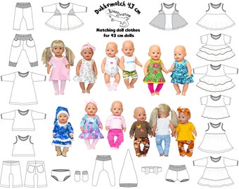 PDF Dukkematch 43 cm matching doll clothes 43 cm dolls mønster sewing pattern jersey  17 inches