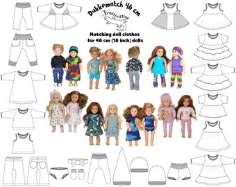 PDF Dukkematch 46 cm matching doll clothes 46 cm dolls mønster sewing pattern jersey  18 inches for cotton spandex jersey
