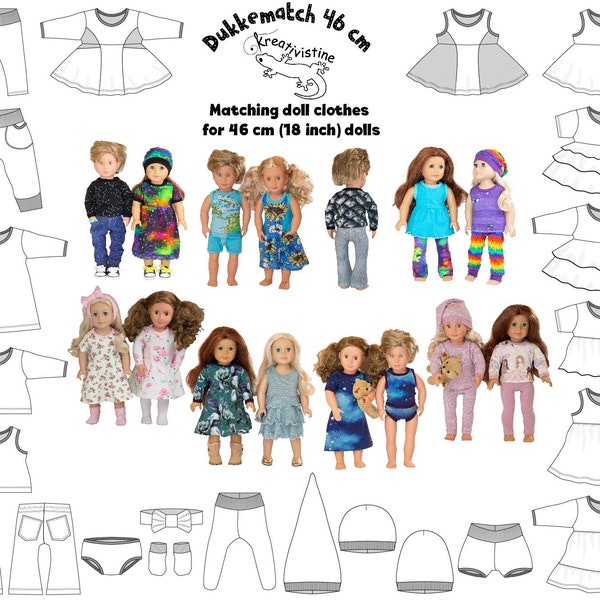 PDF Dukkematch 46 cm matching doll clothes 46 cm dolls mønster sewing pattern jersey  18 inches for cotton spandex jersey