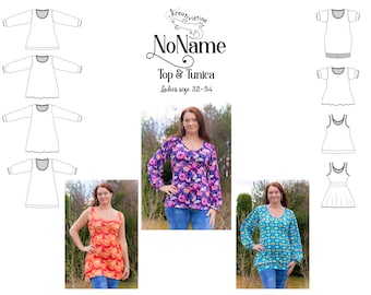 PAPIRMØNSTER NoName 32-54 ladies size top tunica mønster sewing pattern jersey viskosejersey