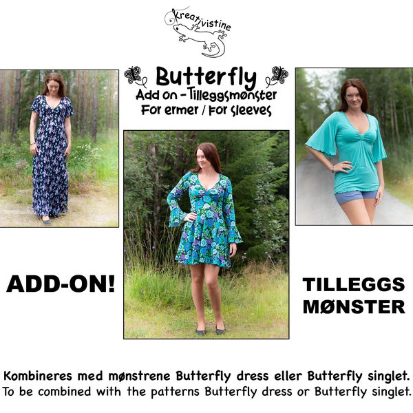 PDF Add-on Tilleggsmønster Butterfly ermer sleeves digital mønster sewing pattern ladies 32-54