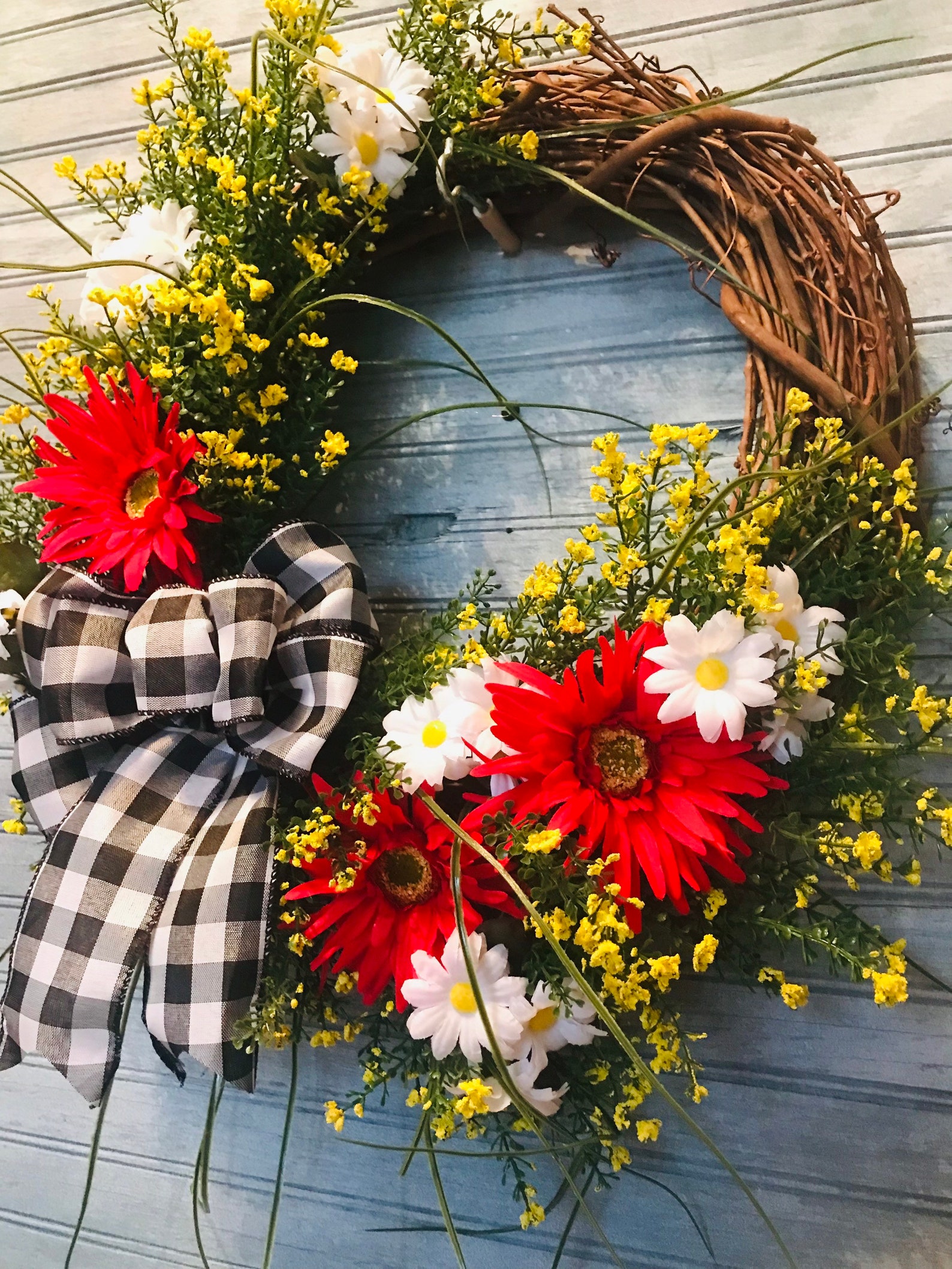 Wildflower Wreath With Red and White Daisies and Black and - Etsy