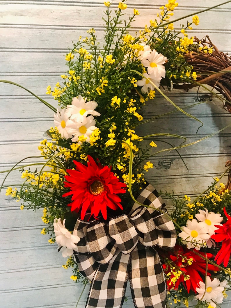 Wildflower Wreath With Red and White Daisies and Black and - Etsy