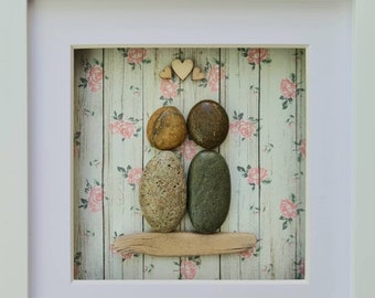 Handmade Pebble art couple 4th Anniversary gift for her flowers wedding gift for husband unique birthday gift wife romantic valentines art