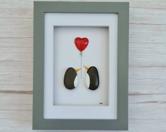 penguin valentines gift for her, Ruby anniversary gift for wife, 40th wedding gift for husband pebble art Penguin Christmas decor