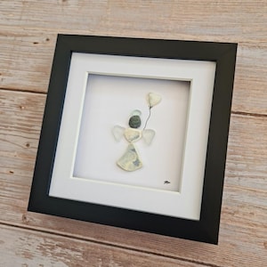 Pebble art angel loss of a loved one sea glass guardian angel gift in memory of angel holding pearl heart balloon Christmas decoration