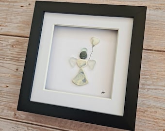 Pebble art angel pérdida de un ser querido regalo de ángel guardián de vidrio marino en memoria del ángel sosteniendo globo de corazón perla decoración navideña