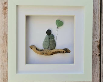 Jade 35th anniversary gift pebble art picture, 12th wedding anniversary gift for wife 8 years together green aventurine MADE TO ORDER