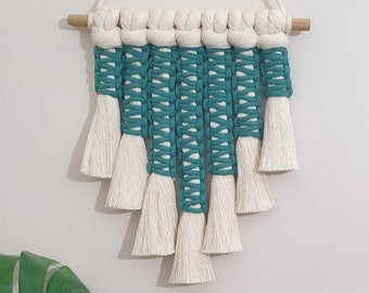 Colgante de pared de macramé verde esmeralda, decoración de pared boho cordón natural grueso