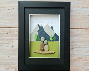 Aventura al aire libre Pebble Art Camping Pareja Regalo Montaña Paisaje Decoración Regalo de aniversario para él y ella disfrutando del aire libre