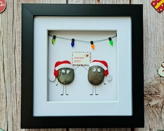 Pebble Art Christmas Couple: 'Dear Santa' Letter, Unique Festive Decor